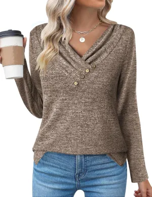Zeagoo Women's Casual Tunic Tops Long Sleeve Shirts for Leggings V Neck Button Fall Pullover Blouse Loose Sweatshirts
