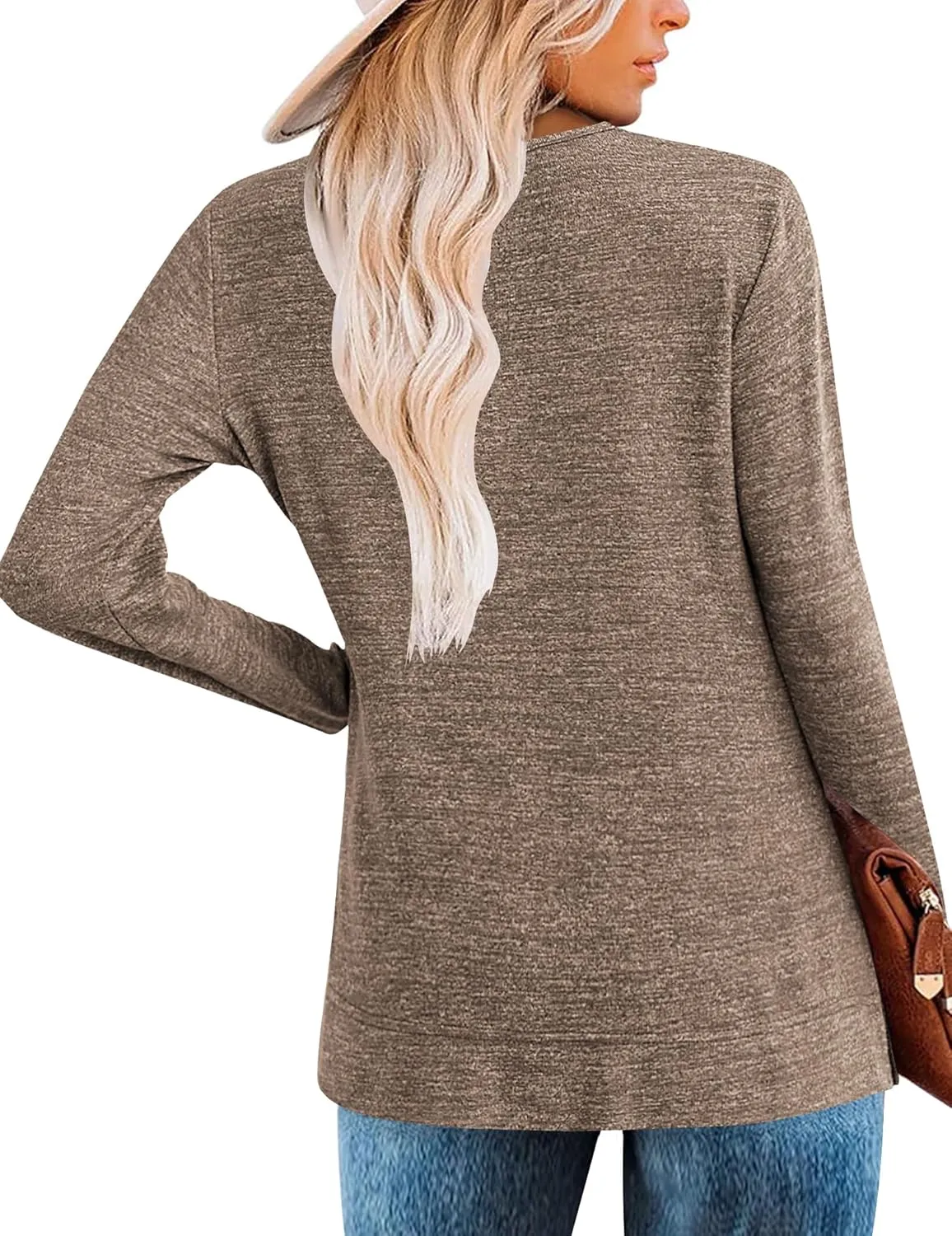 Zeagoo Women's Casual Tunic Tops Long Sleeve Shirts for Leggings V Neck Button Fall Pullover Blouse Loose Sweatshirts
