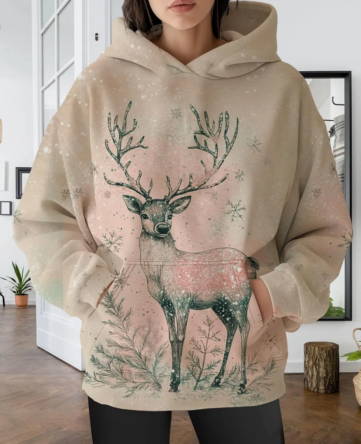ZOCAVIA Womens Camo Hoodies Fall Winter Retro Long Sleeve Pullover Tops Casual Maple Leaf Graphic Hooded Sweatshirt Oversized