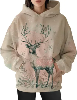 ZOCAVIA Womens Camo Hoodies Fall Winter Retro Long Sleeve Pullover Tops Casual Maple Leaf Graphic Hooded Sweatshirt Oversized