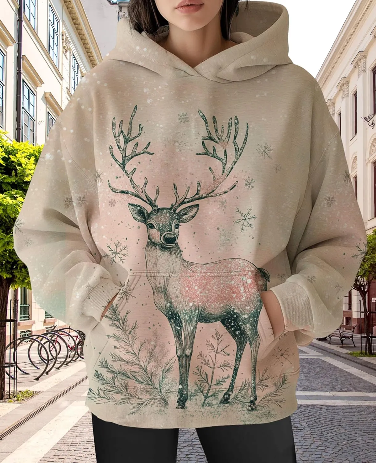 ZOCAVIA Womens Camo Hoodies Fall Winter Retro Long Sleeve Pullover Tops Casual Maple Leaf Graphic Hooded Sweatshirt Oversized
