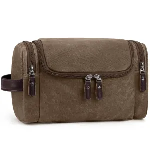 ZOMFELT Travel Toiletry Bag for Men, Travel Essentials Shaving Dopp Kit, Canvas Mens Toiletry Travel Bag, Water Resistant Cosmetic Bag for Toiletries Accessories, Brown