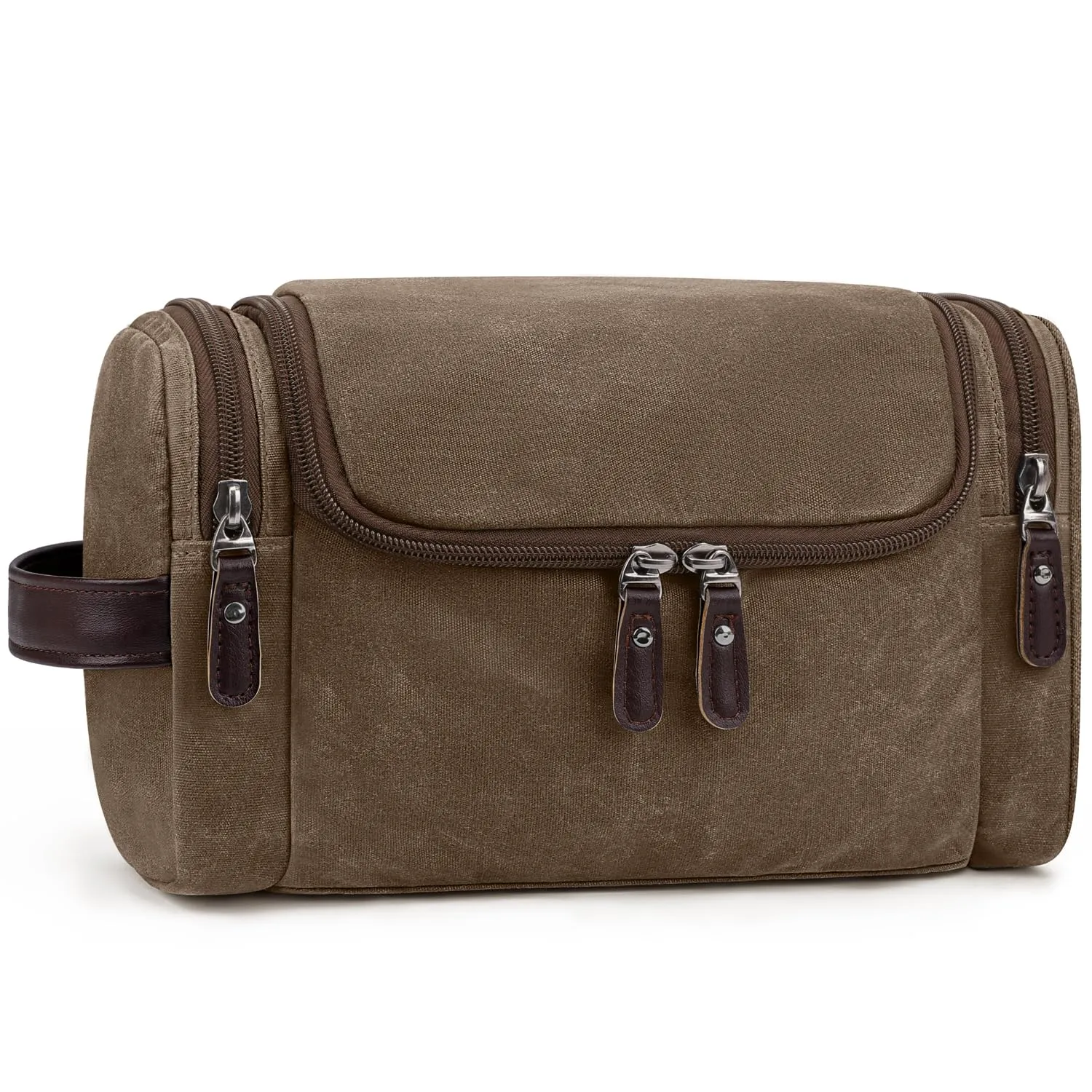 ZOMFELT Travel Toiletry Bag for Men, Travel Essentials Shaving Dopp Kit, Canvas Mens Toiletry Travel Bag, Water Resistant Cosmetic Bag for Toiletries Accessories, Brown